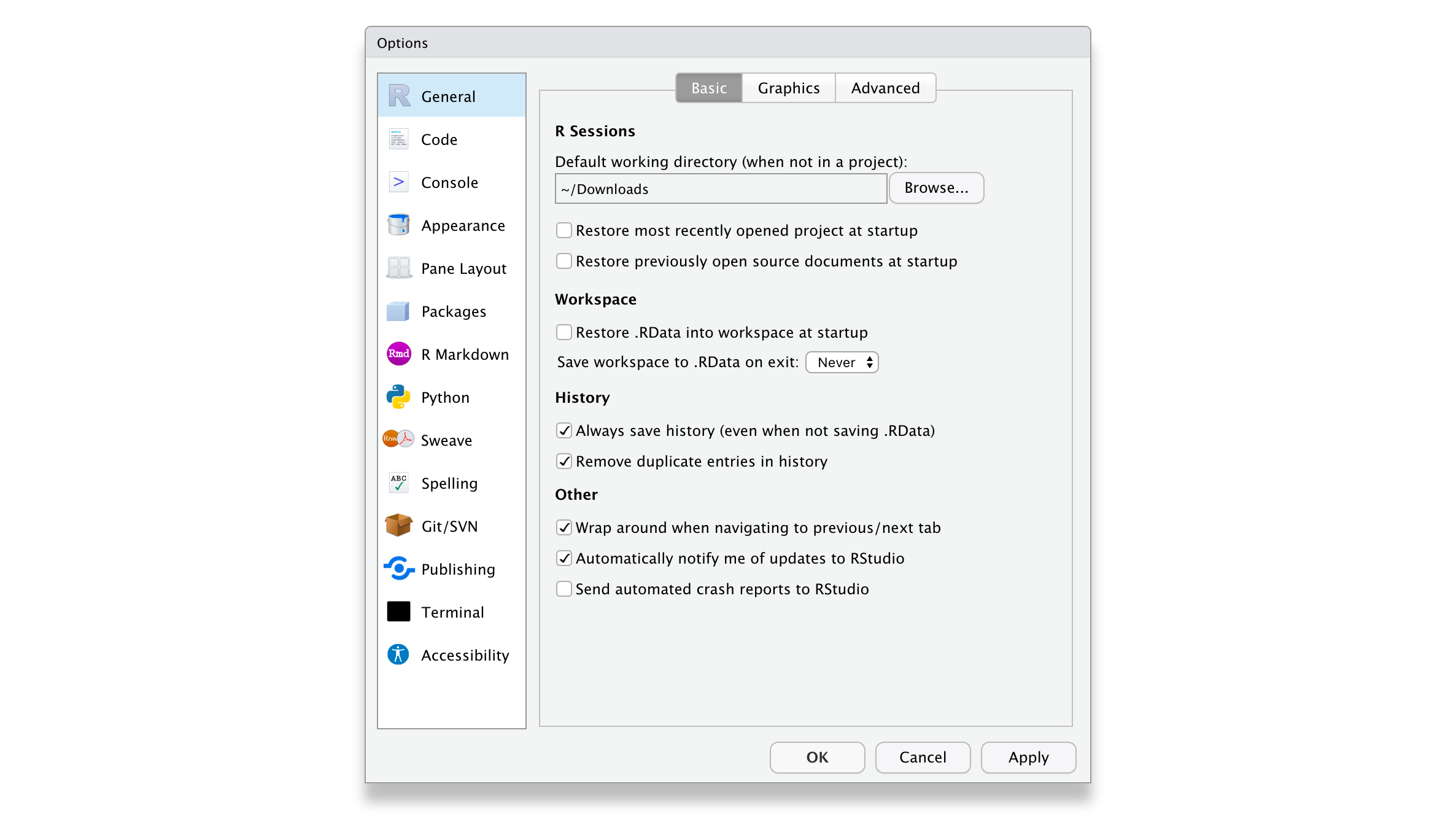 get your RStudio preferences