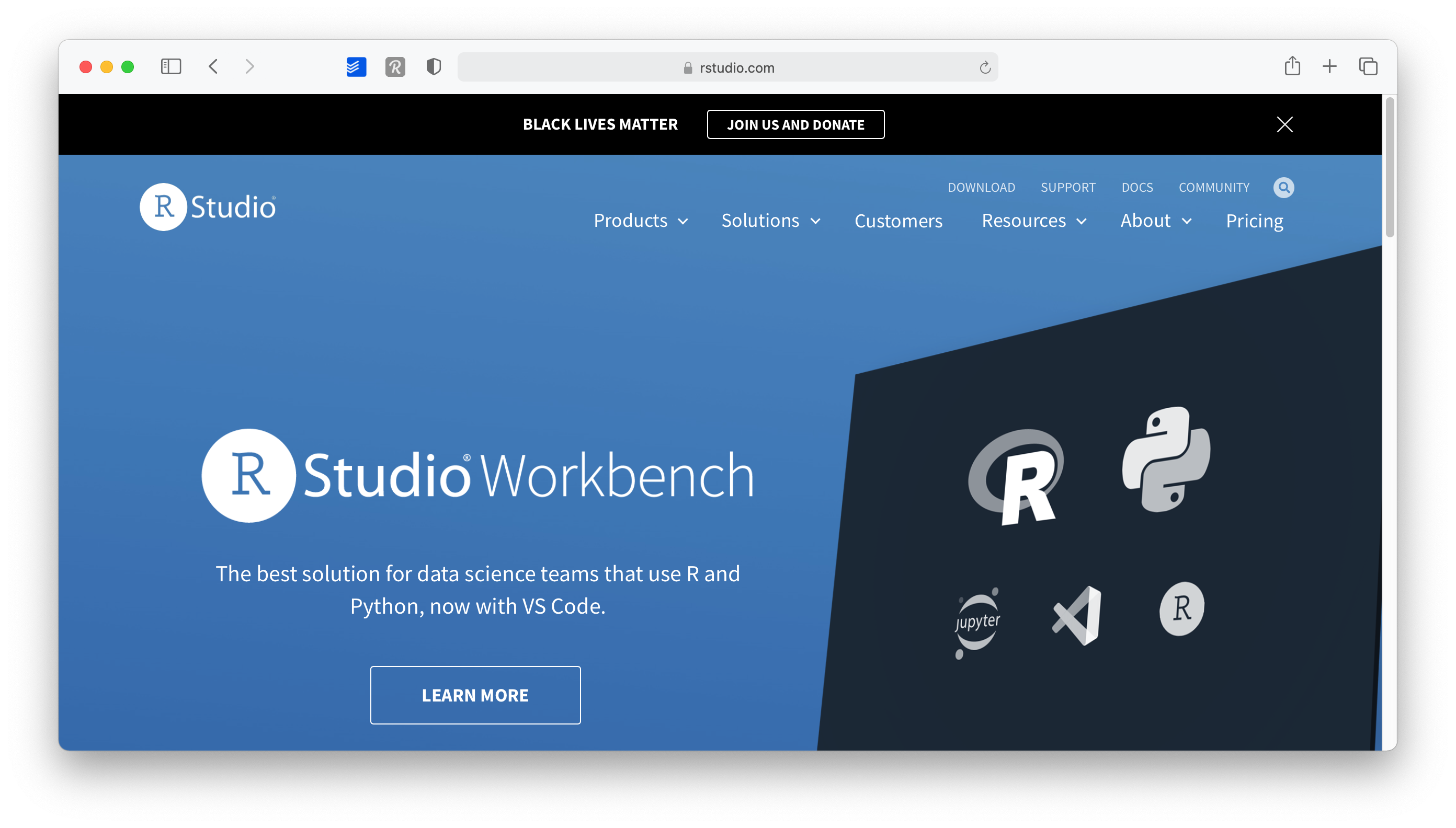 The RStudio main page